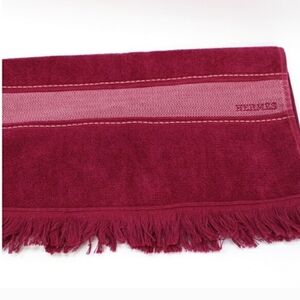 Hermes Long Hand Towel Wine Red embroidery cotton HERMES